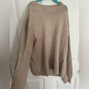 Amazon Essentials Women's Soft Touch Pleated Shoulder Crewneck beige sweater